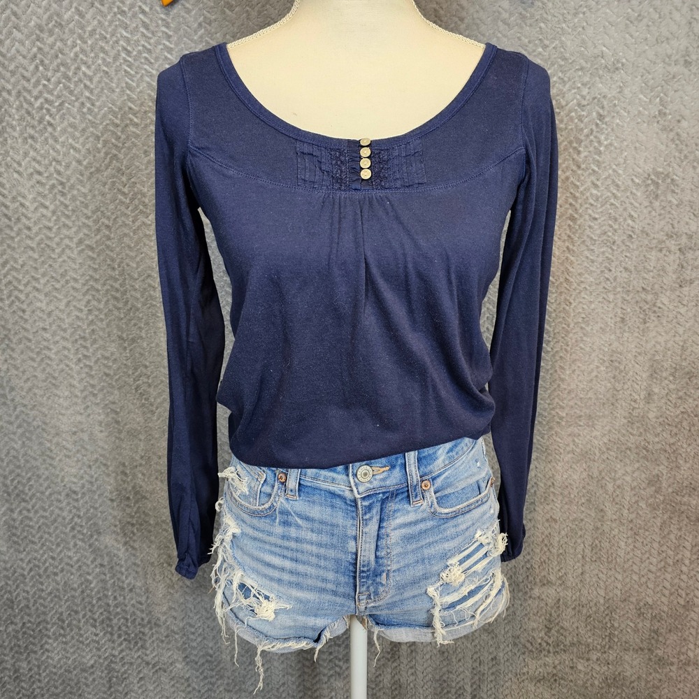 Y2K Coquette Indie Sleaze Aeropostale Navy Blue Long Sleeve Button Accent Top M